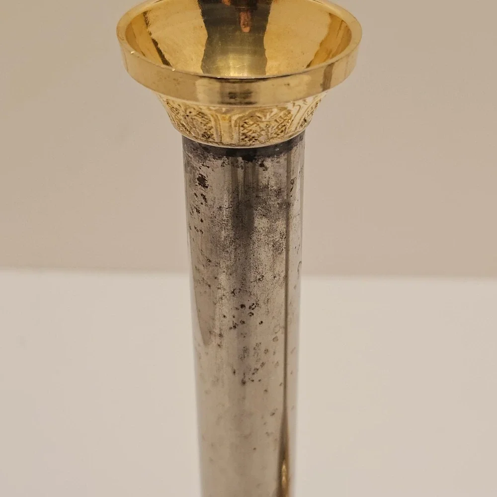 Vintage Mixed Metal Gold Silver Ornate Floral Taper Candlestick Holders Set of 2